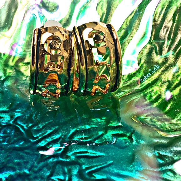 Chanel Vintage Gold Cut Out Logo Hoop Clip On Earrings - Picture 5 of 13